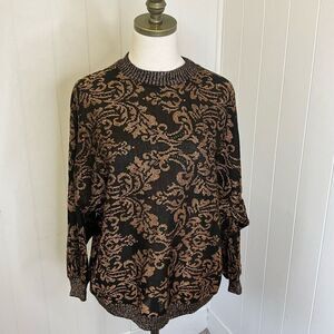 Vintage Allura Women’s Medium Black Gold Speckled Knit Sweater Pullover